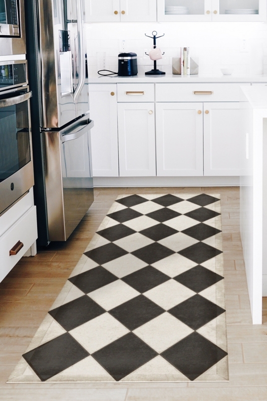 Black and White Diamond Pattern Kitchen Rug
