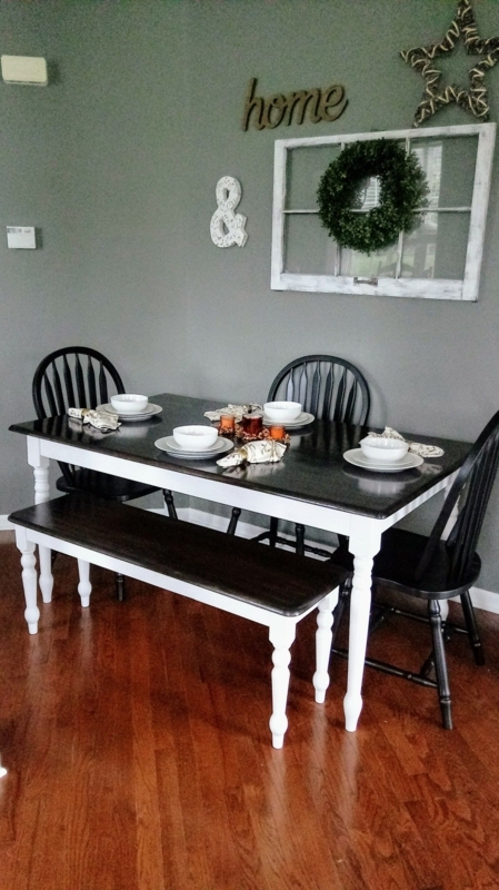 Black and White Farmhouse Dining Table with Bench