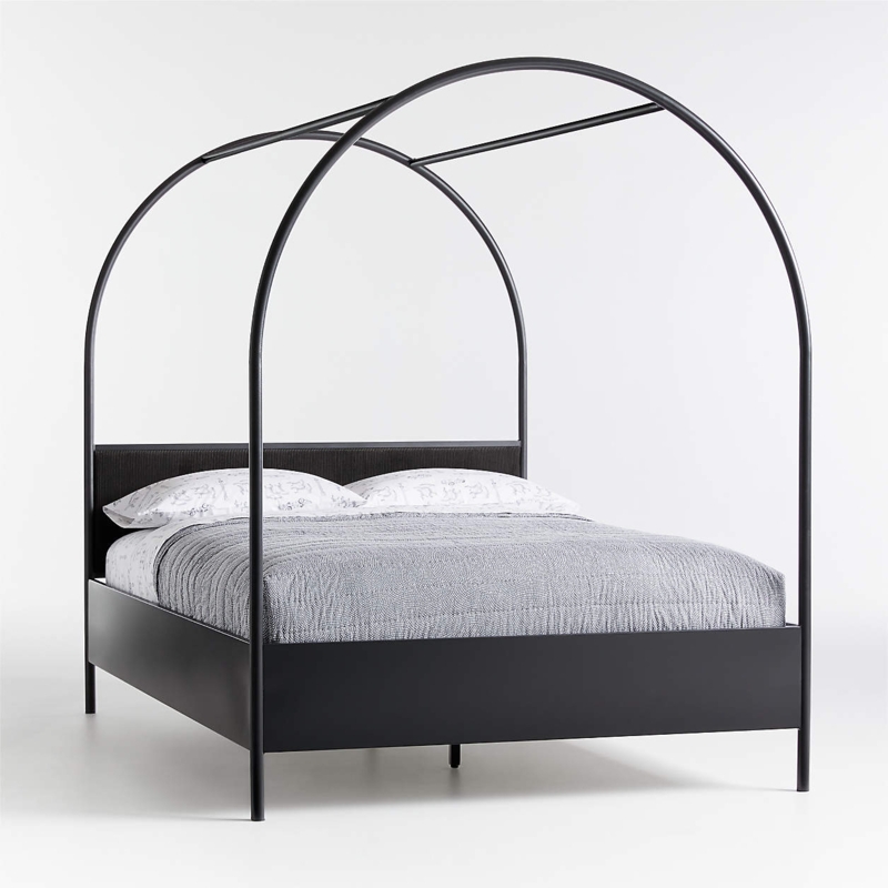 Black Arched Canopy Bed with Upholstered Headboard