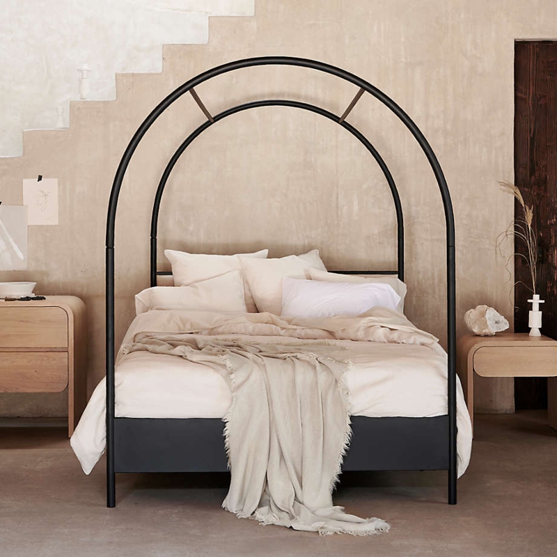 Black Arched Canopy Twin Bed with Upholstered Headboard