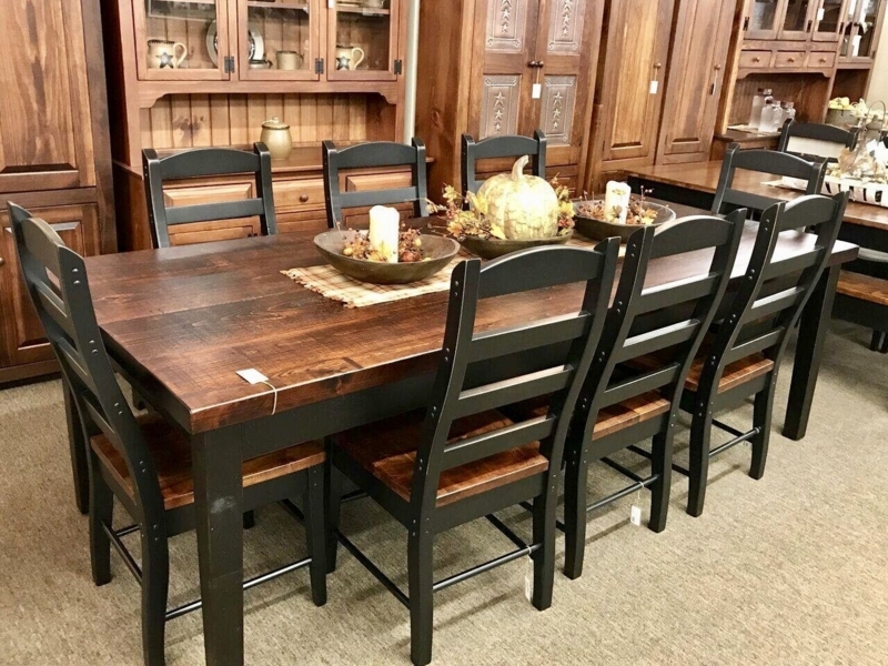 Black Farmhouse Dining Table with Rustic Cherry Top