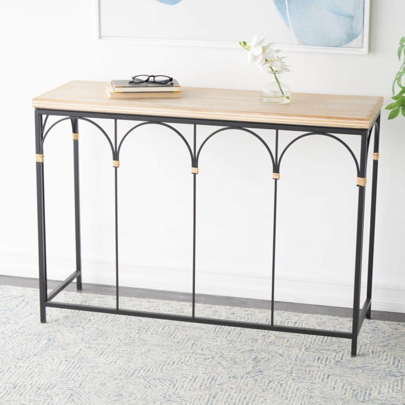 Black Metal and Wood Arched Console Table