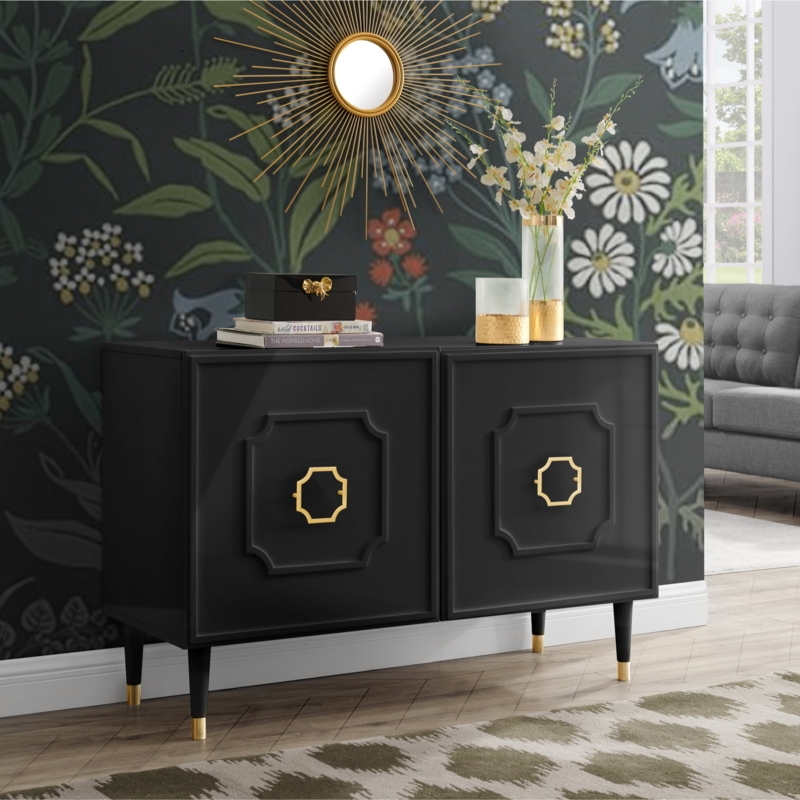 Black Sideboard Buffet with Gold Accents