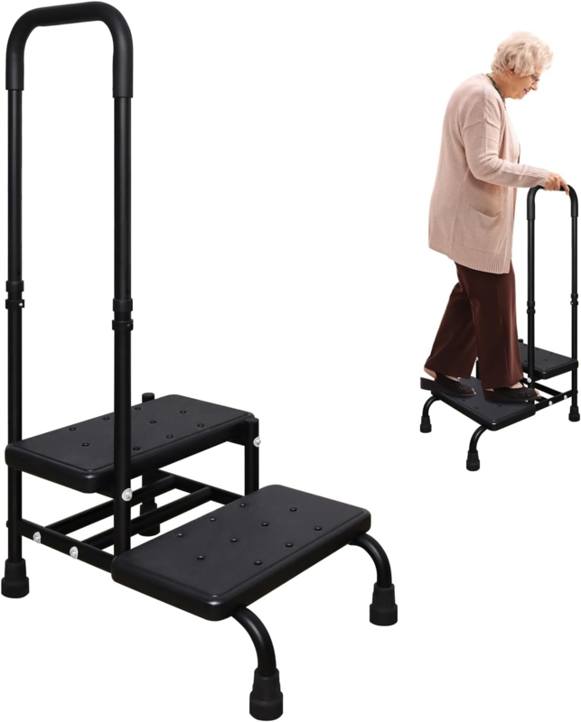 Black Two-Step Adult Safety Stool with Handle