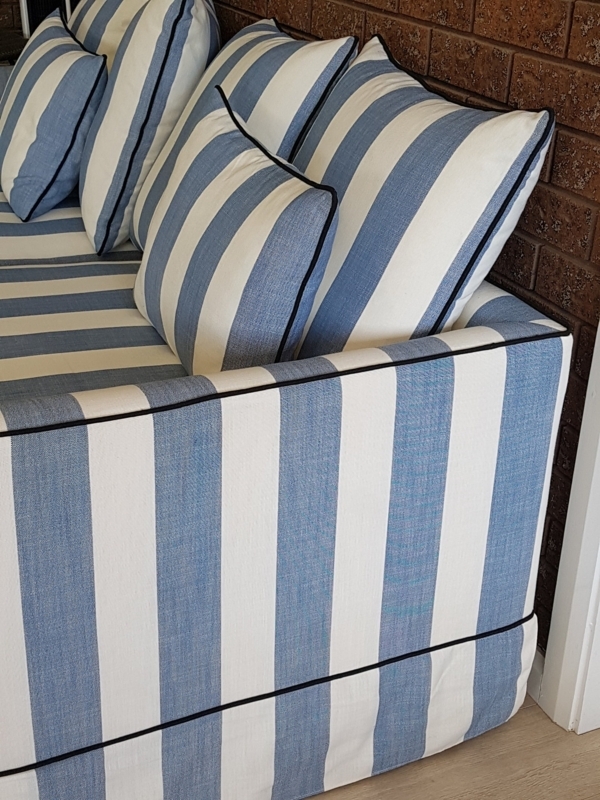 Blue and White Striped Hamptons Sofa with Cushions