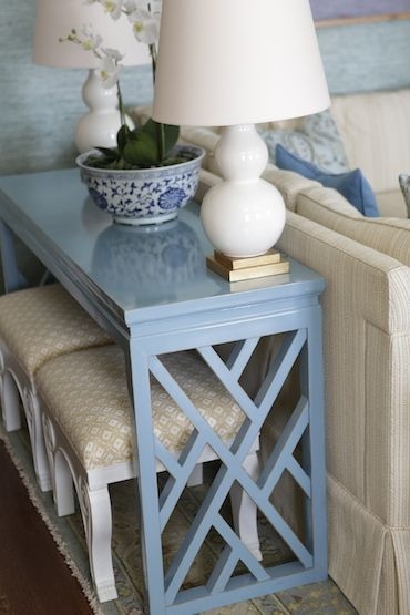 Blue Console Table with Ottomans for Compact Spaces