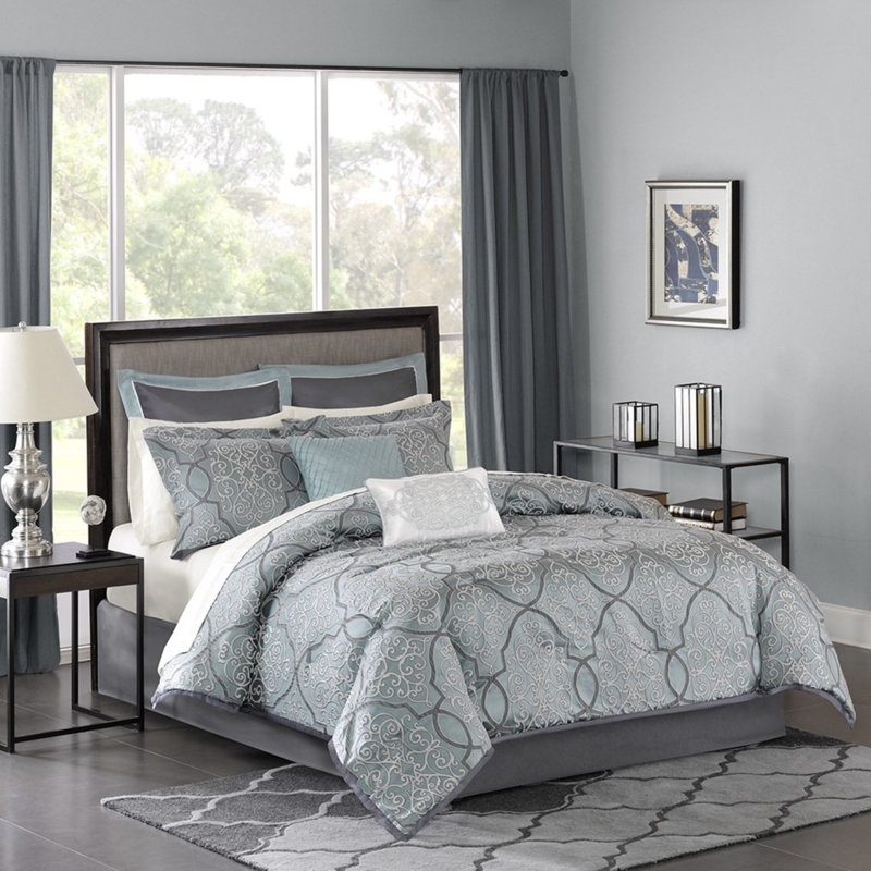 Blue Grey Jacquard Woven Comforter Bedroom Set