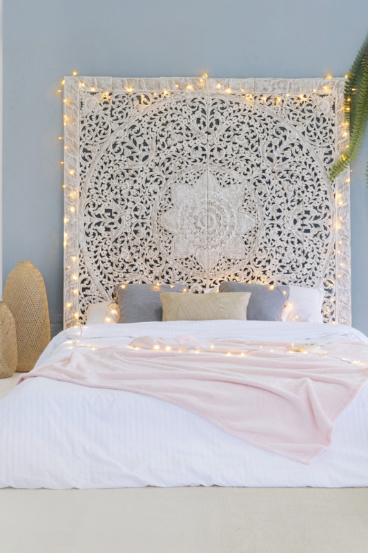 Bohemian King Size Bed Frame with Intricate Carving