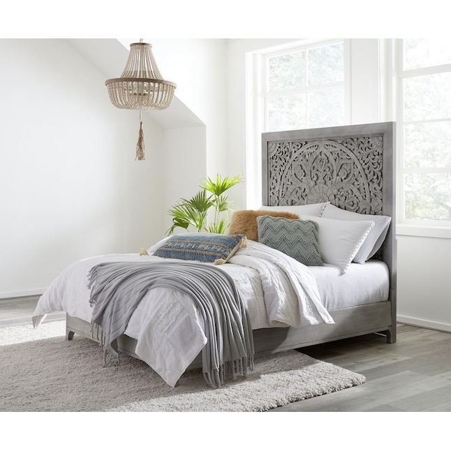 Boho Chic Washed White California King Wood Bed