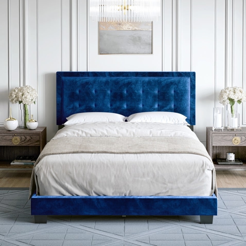 Boyd Sleep Blue Velvet Upholstered Platform Bed