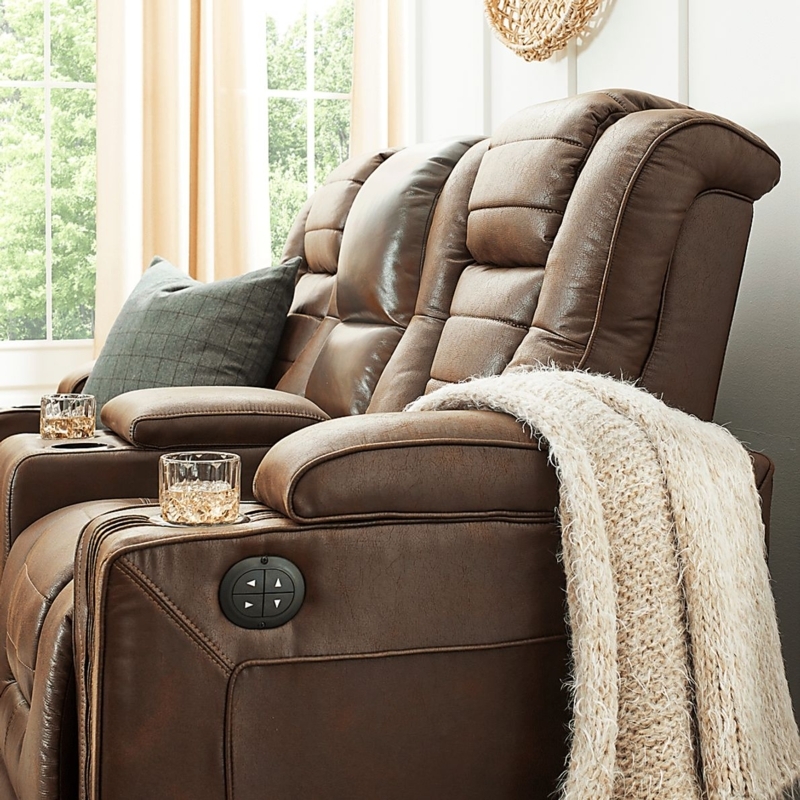 Brown Dual Power Reclining Leather Sofa