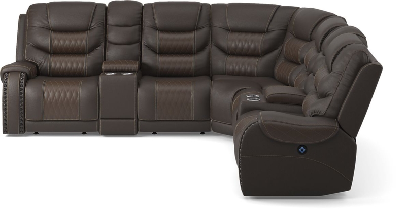 Brown Leather Dual Power Reclining Sectional Sofa
