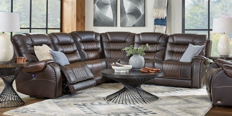 Brown Leather Dual Power Reclining Sectional Sofa