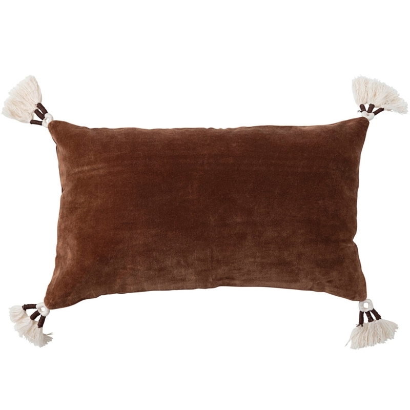 Brown Velvet Lumbar Pillow with Tassels