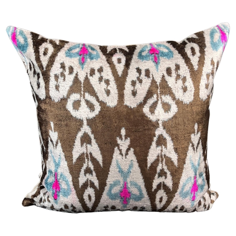 Brown Velvet Silk Ikat Pillow Cover For Sale at 1stDibs
