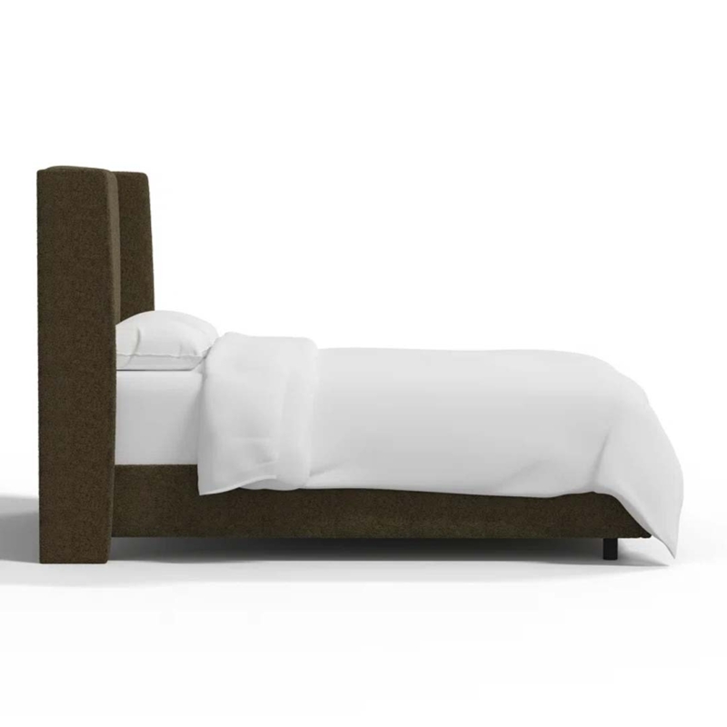 Brown Velvet Upholstered Bed Frame with Tall Headboard