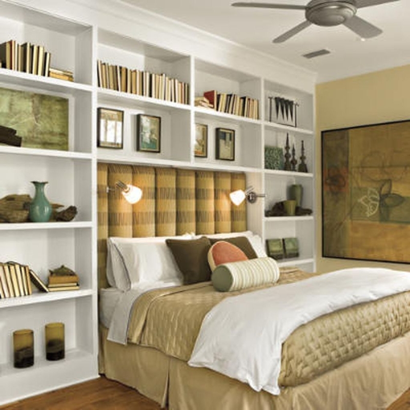 Built-In Bookshelf Headboard Bedroom Design