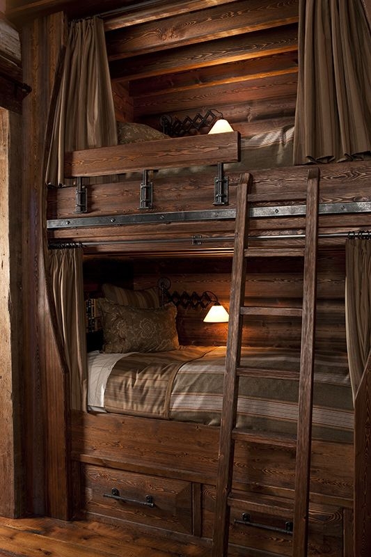 Bunkbeds-I like the curtain rod type thing on the beds. Lamps with arms ...