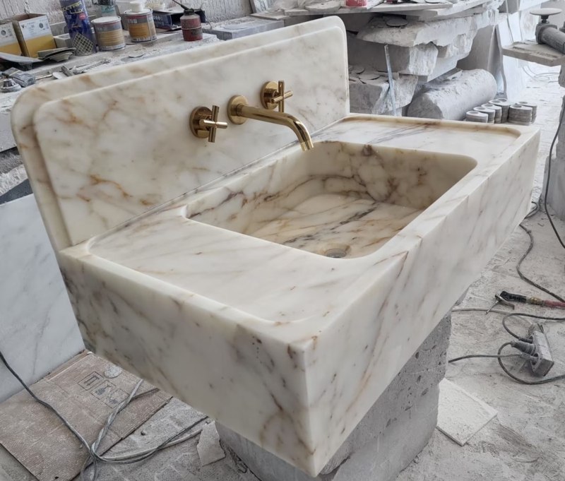 Calacatta Viola Marble Floating Sink with Backsplash
