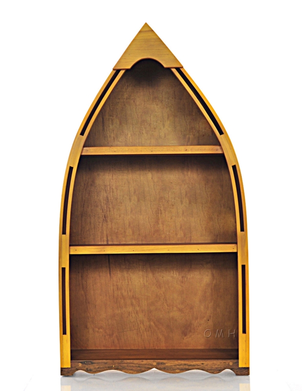 Canoe-Shaped Cedar Wood Bookshelf for Small Spaces