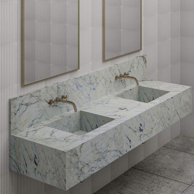 Carrara Marble Double Floating Sink with Backsplash