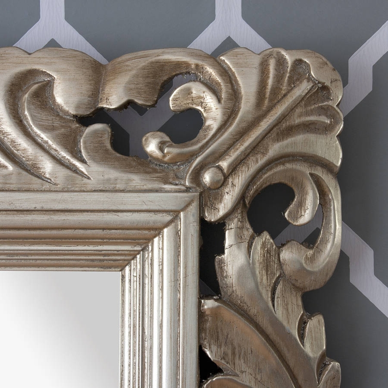 Carved Wood Gilt Silver Ornate Mirror Frame