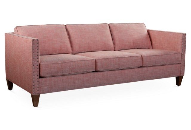 Cecilia 84-Inch Coral Herringbone Nailhead Sofa