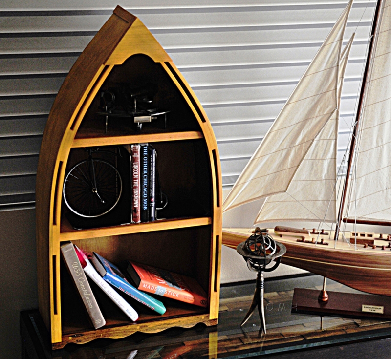 Cedar Wood Rowboat Shaped Bookshelf for Nautical Decor