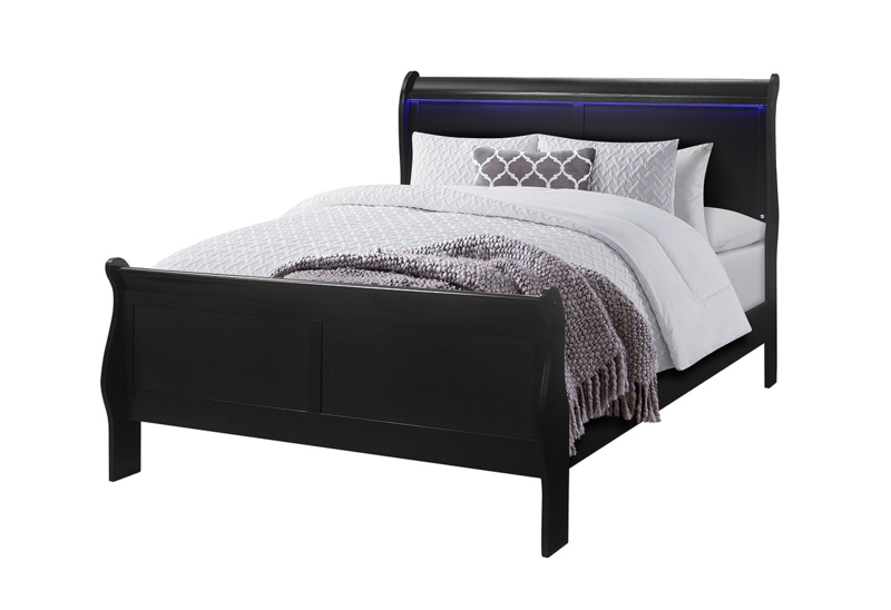 Charlie Black Sleigh Bed with LED Lighting