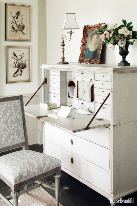 Charming White Secretary Desk with Vintage Decor