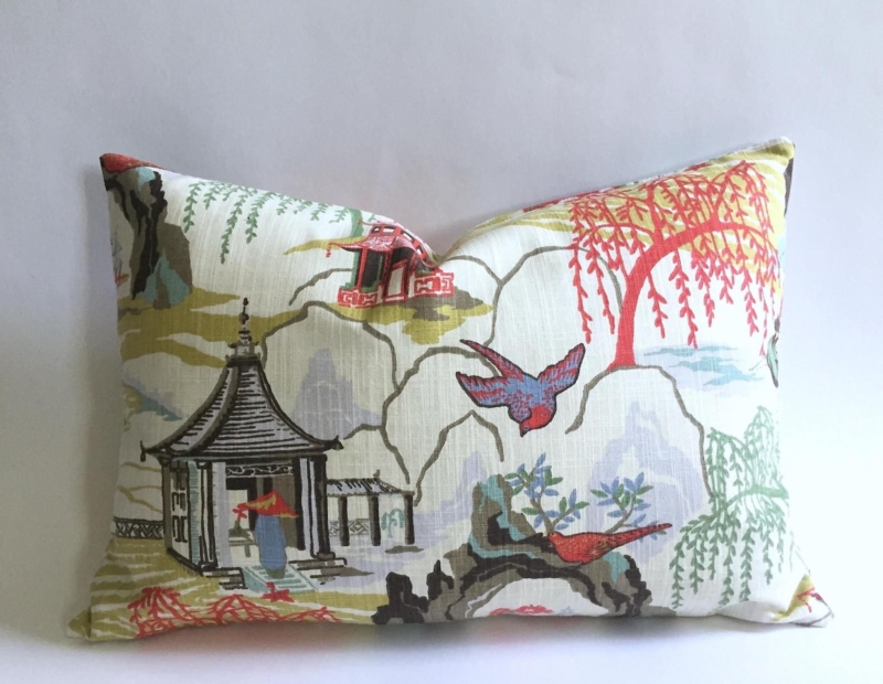 Chinoiserie Coral Neo Toile Decorative Pillow Cover