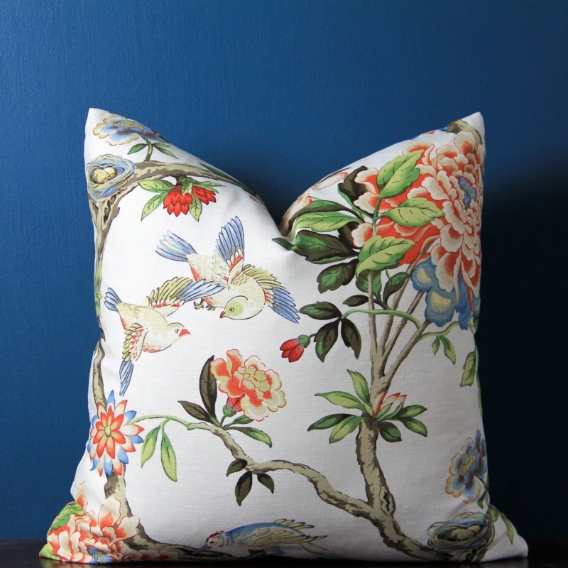 Chinoiserie Floral and Bird Decorative Pillow Cover