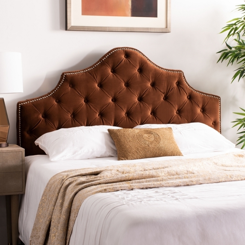 Chocolate Velvet Tufted Headboard with Nailhead Trim