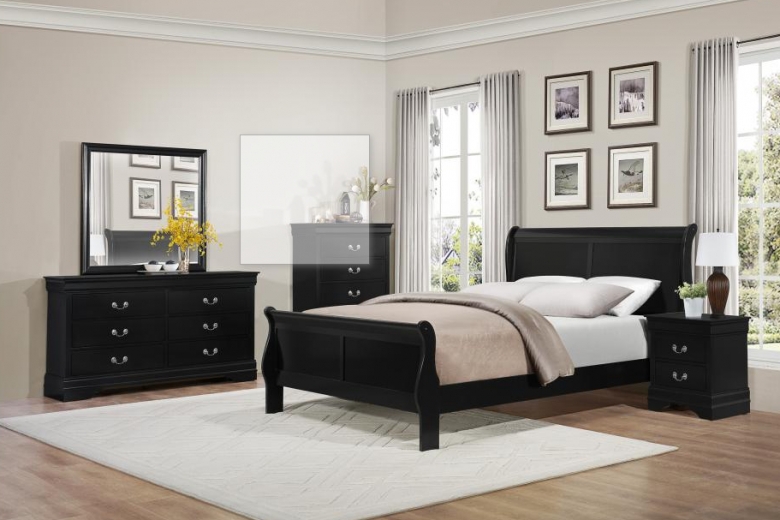 Classic Black Sleigh Bed Bedroom Set with Modern Decor