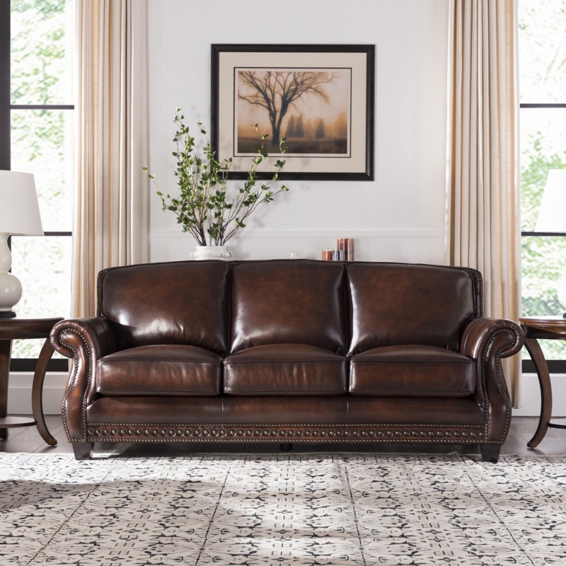 Classic Brown Leather Country Cottage Sofa