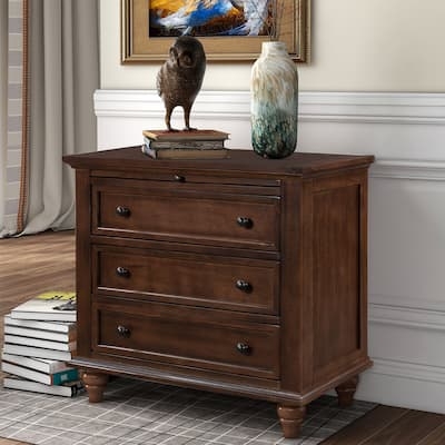 Classic Brown Wooden Bedside Table with Drawers