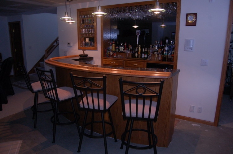 Classic Curved Wood Home Bar with Seating
