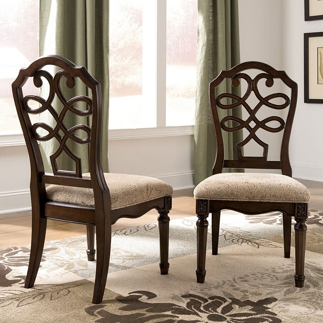 Classic Dark Wood Carved Dining Chairs with Upholstery