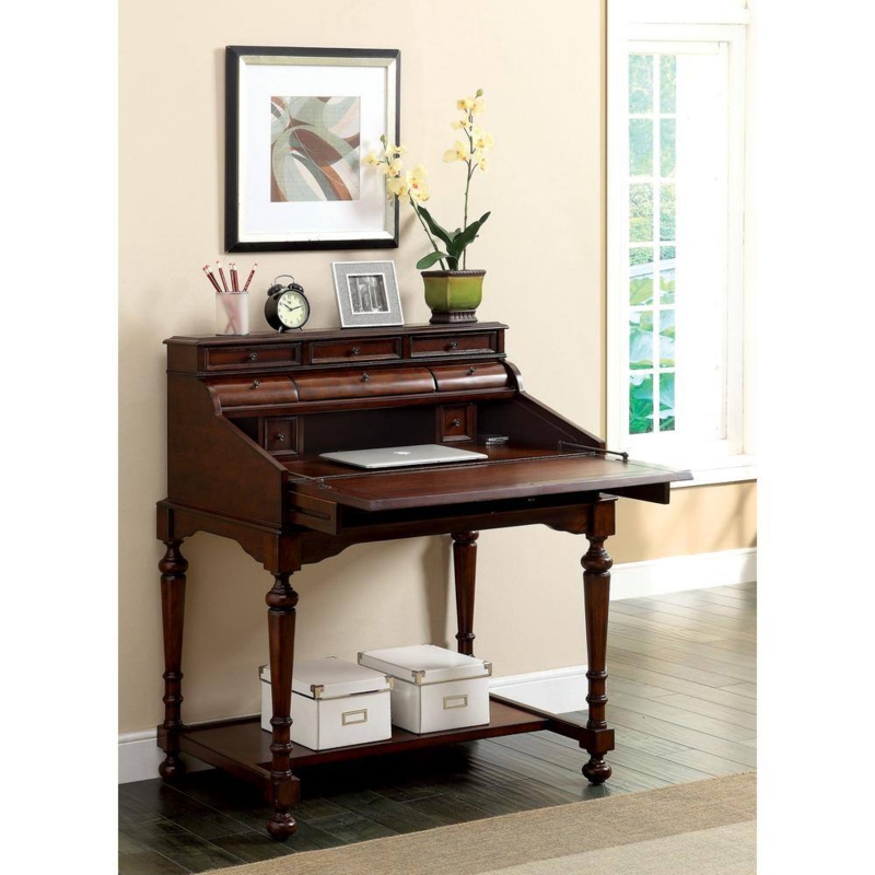 Classic Dark Wood Secretary Desk with Storage
