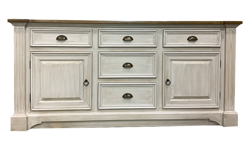 Classic French Provincial Buffet Sideboard in Distressed White