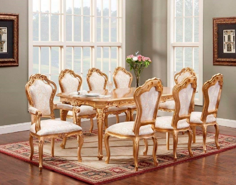 Classic French Provincial Wood Top Dining Table Set