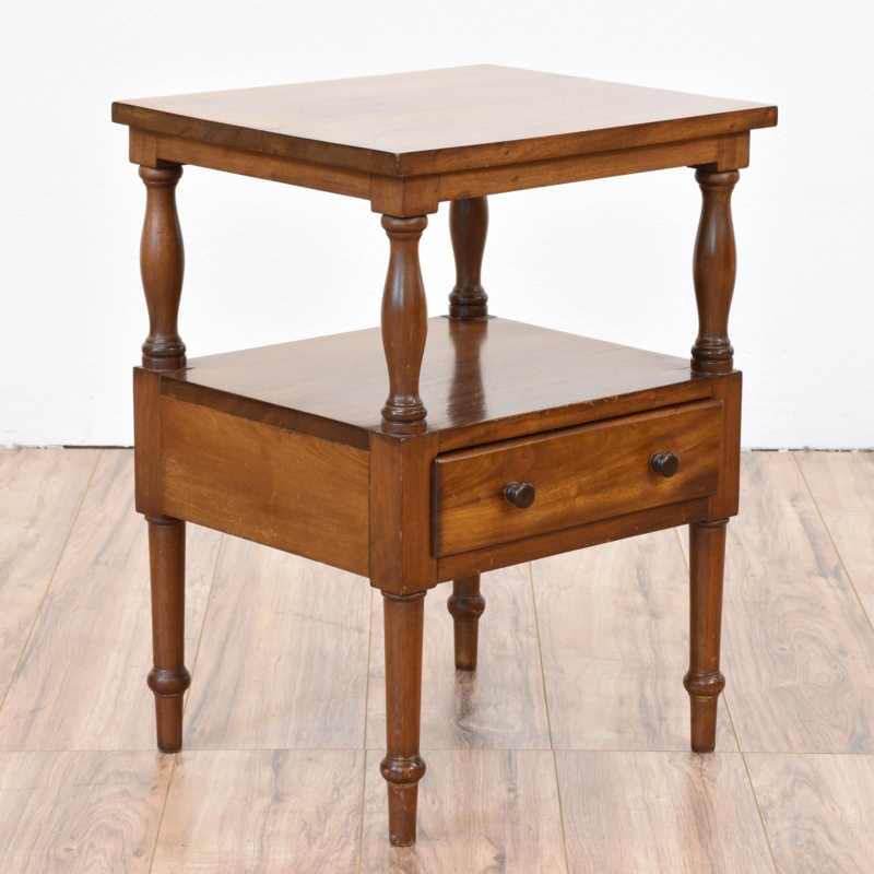 Classic Solid Wood Two-Tiered End Table with Drawer