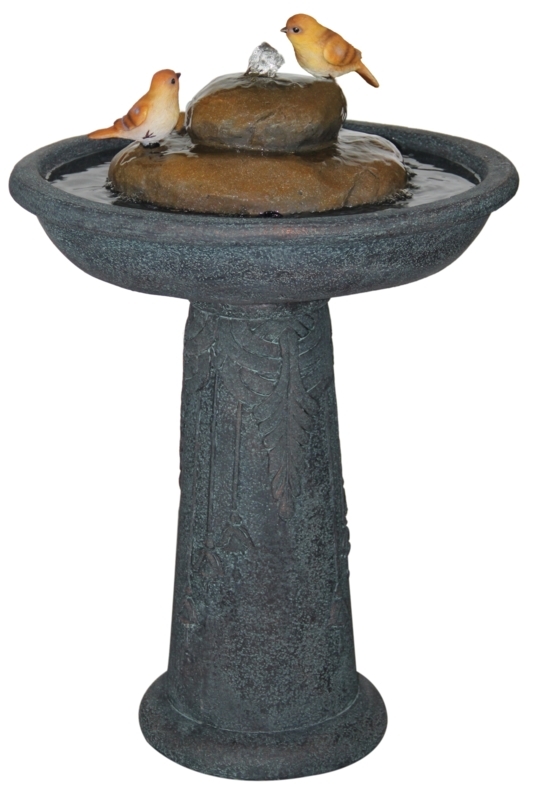 Classic Stone Bird Bath Fountain with Decorative Birds