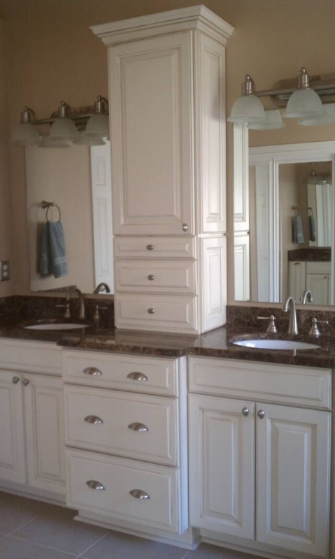 Classic White Bathroom Vanity with Center Storage Tower
