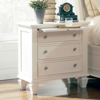 Classic White Nightstand with Pull-Out Tray