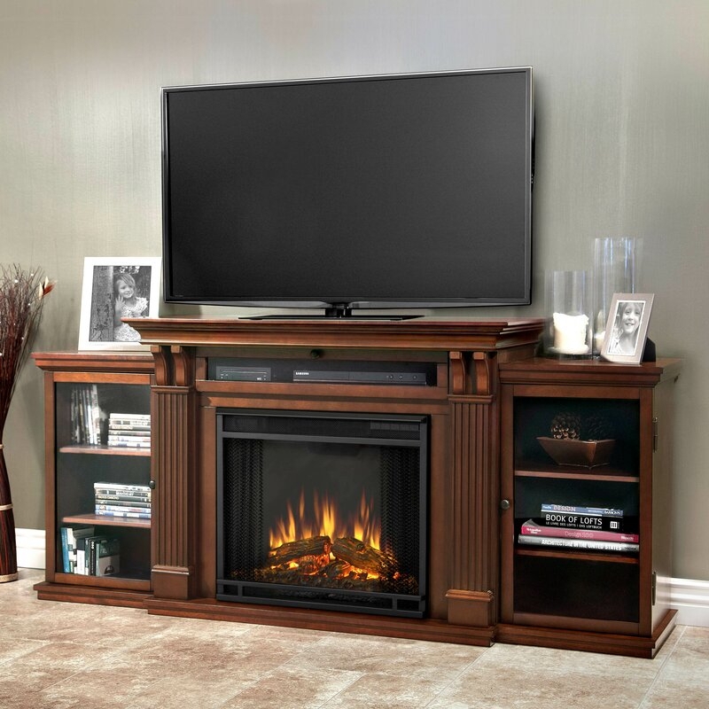 Classic Wooden TV Stand with Built-in Electric Fireplace