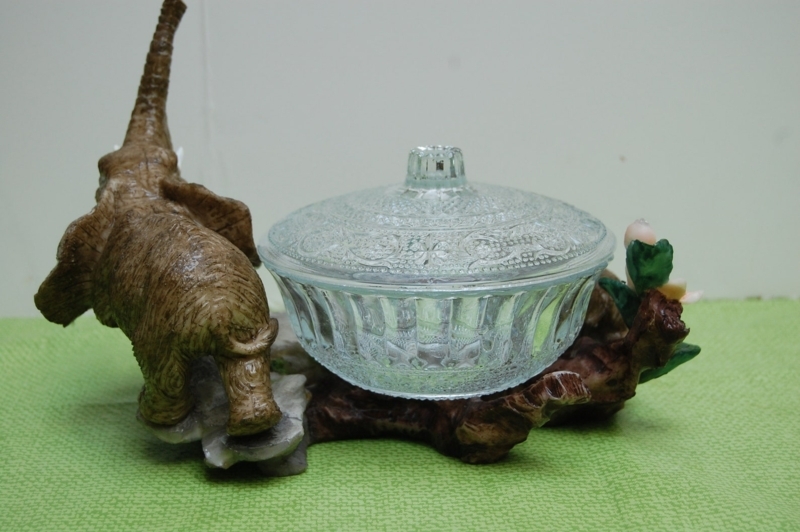 Clear Glass Candy Bowl with Elephant Figurine