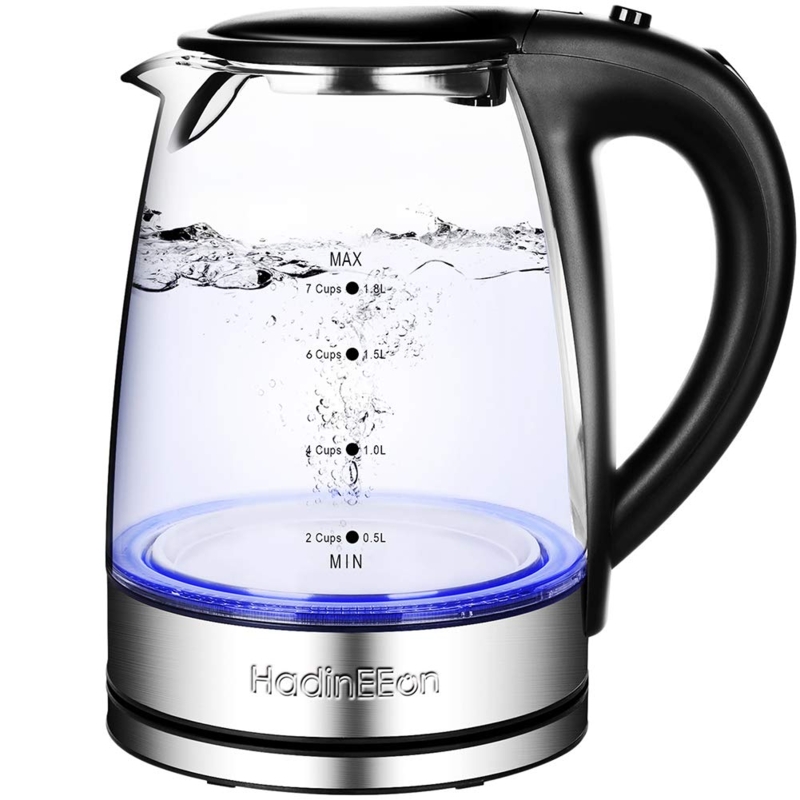 Clear Glass Electric Tea Kettle with Blue LED Light