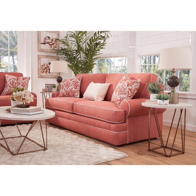 Coastal Coral Sleeper Sofa with Patterned Pillows