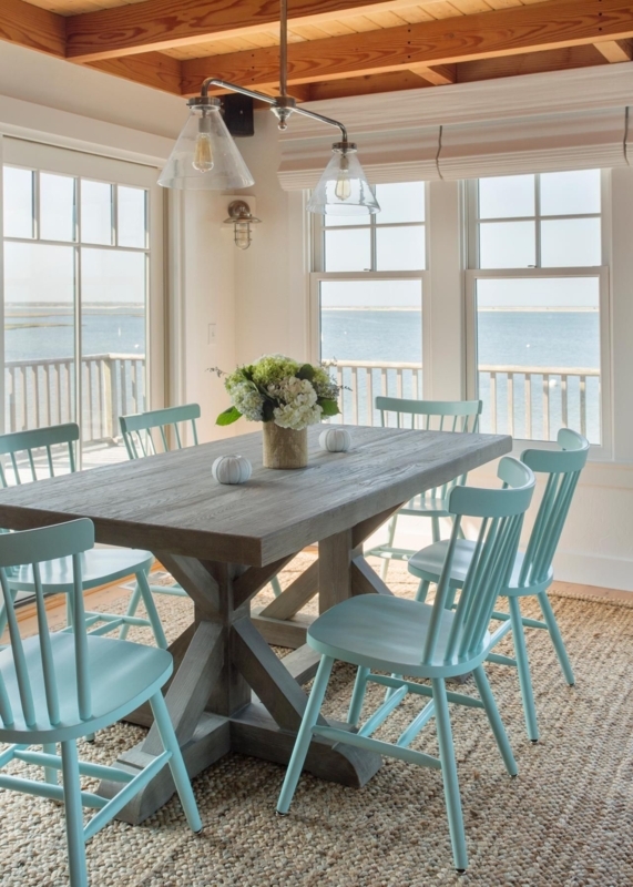 Coastal Dining Room with Beachy Blue Chairs